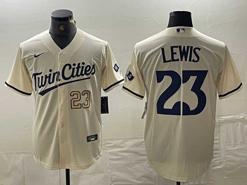 Mens Minnesota Twins #23 Royce Lewis Number Cream Cool Base Stitched Baseball Jerseys->minnesota twins->MLB Jersey